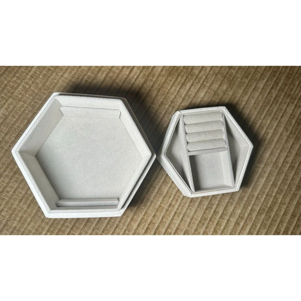 Tiffany Blue & White Jewelry Box Acrylic Bow Gold Accent Gray Interior